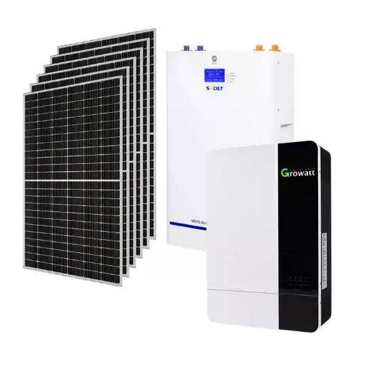 SOLAR SYSTEM | GROWATT 5KW HYBRID INVERTER | SVOLT 5.09KW LITHIUM-ION WALL MOUNT BATTERY | TRINA 550W SOLAR PANEL